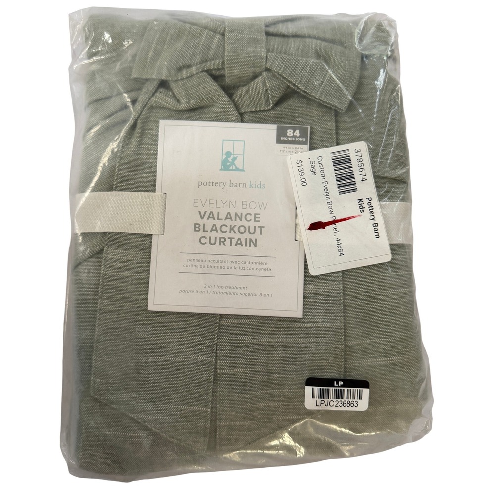 Pottery Barn Kids Evelyn Bow Valance Blackout Curtain Sage Green 44x84 New
